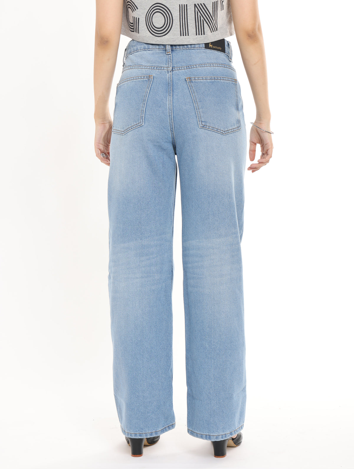 High Rise Wide Leg Jeans for Women in Ice Blue