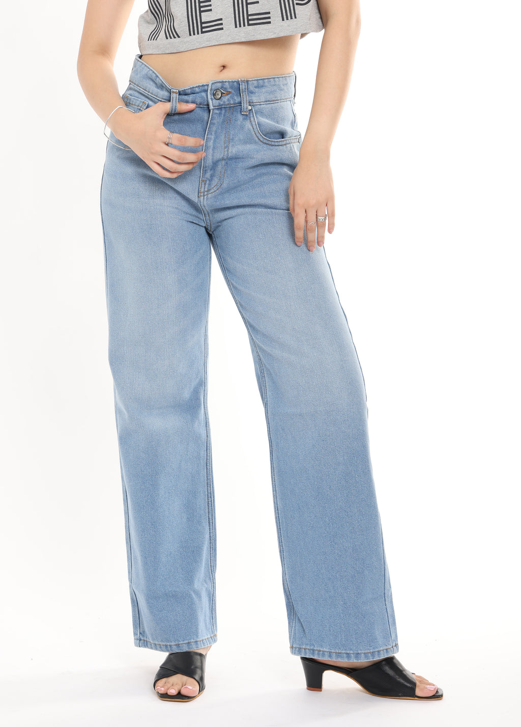 High Rise Wide Leg Jeans for Women in Ice Blue