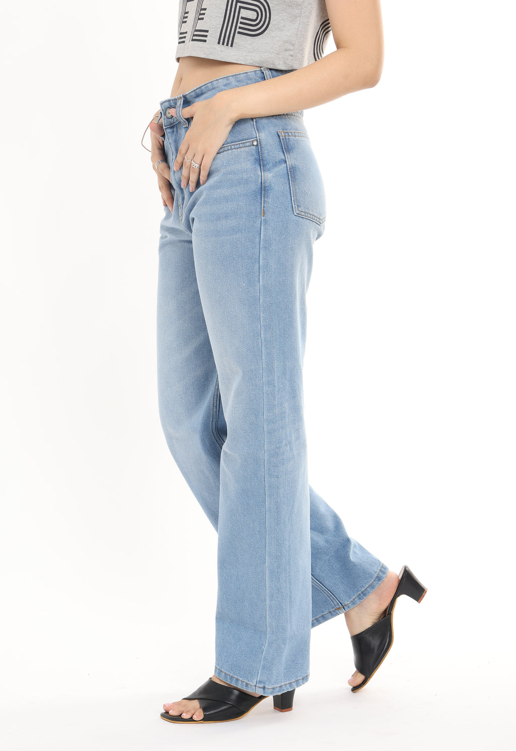 High Rise Wide Leg Jeans for Women in Ice Blue
