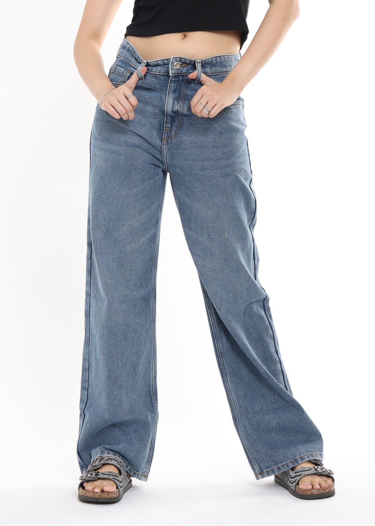 High Rise Wide Leg Jeans for Women in Grey Blue