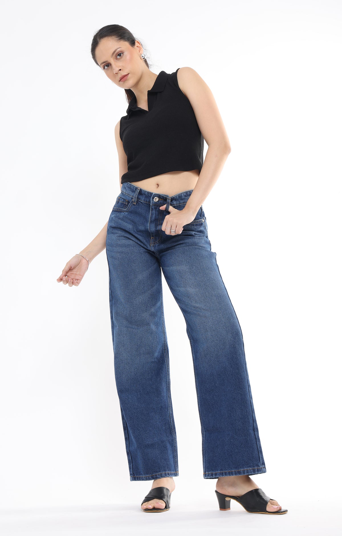 High Rise Wide Leg Jeans for Women in Medium Blue