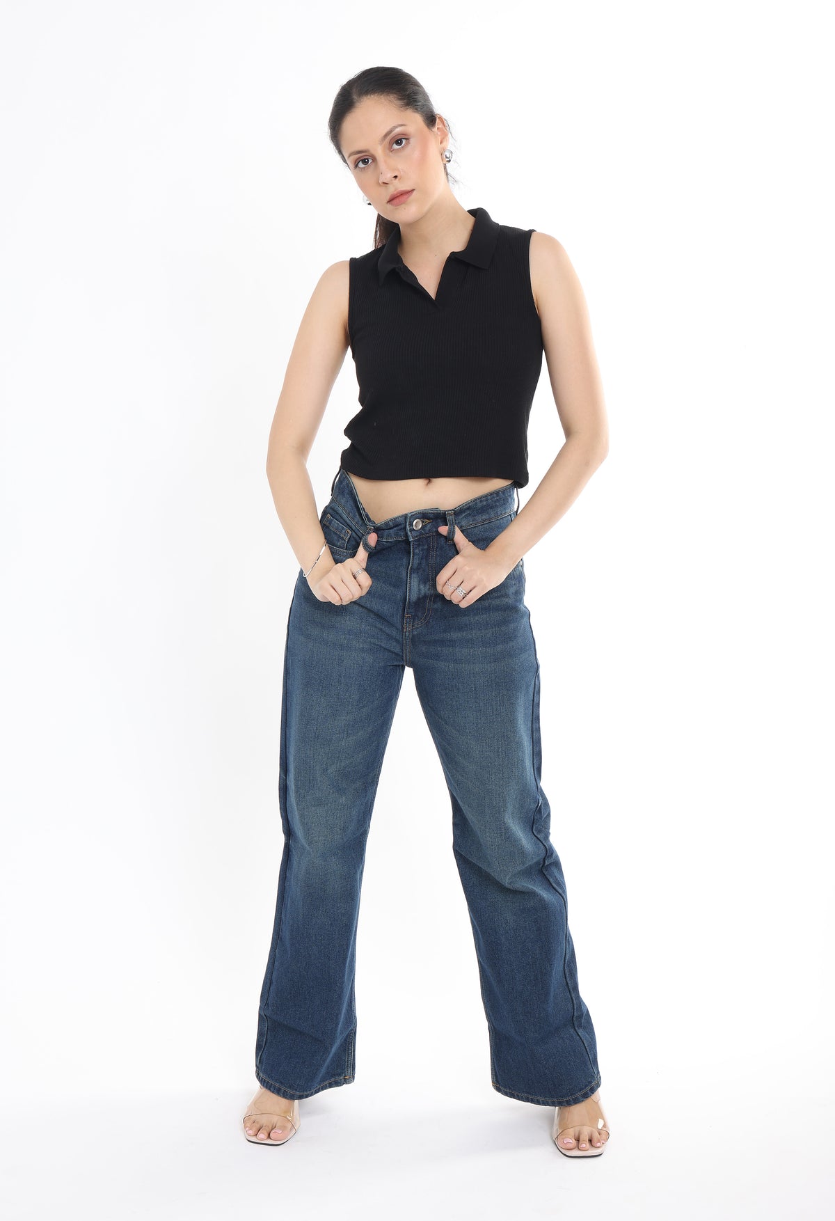 High Rise Wide Leg Jeans for Women in Dark Blue