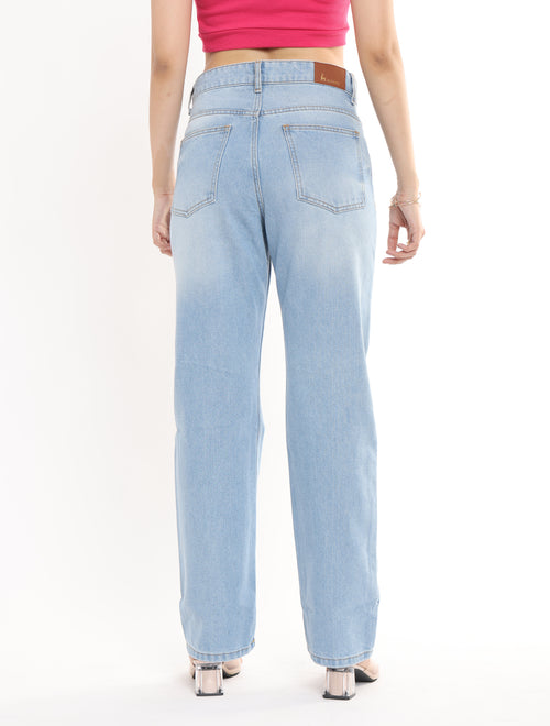 High Rise Straight Jeans for Women in Ice Blue
