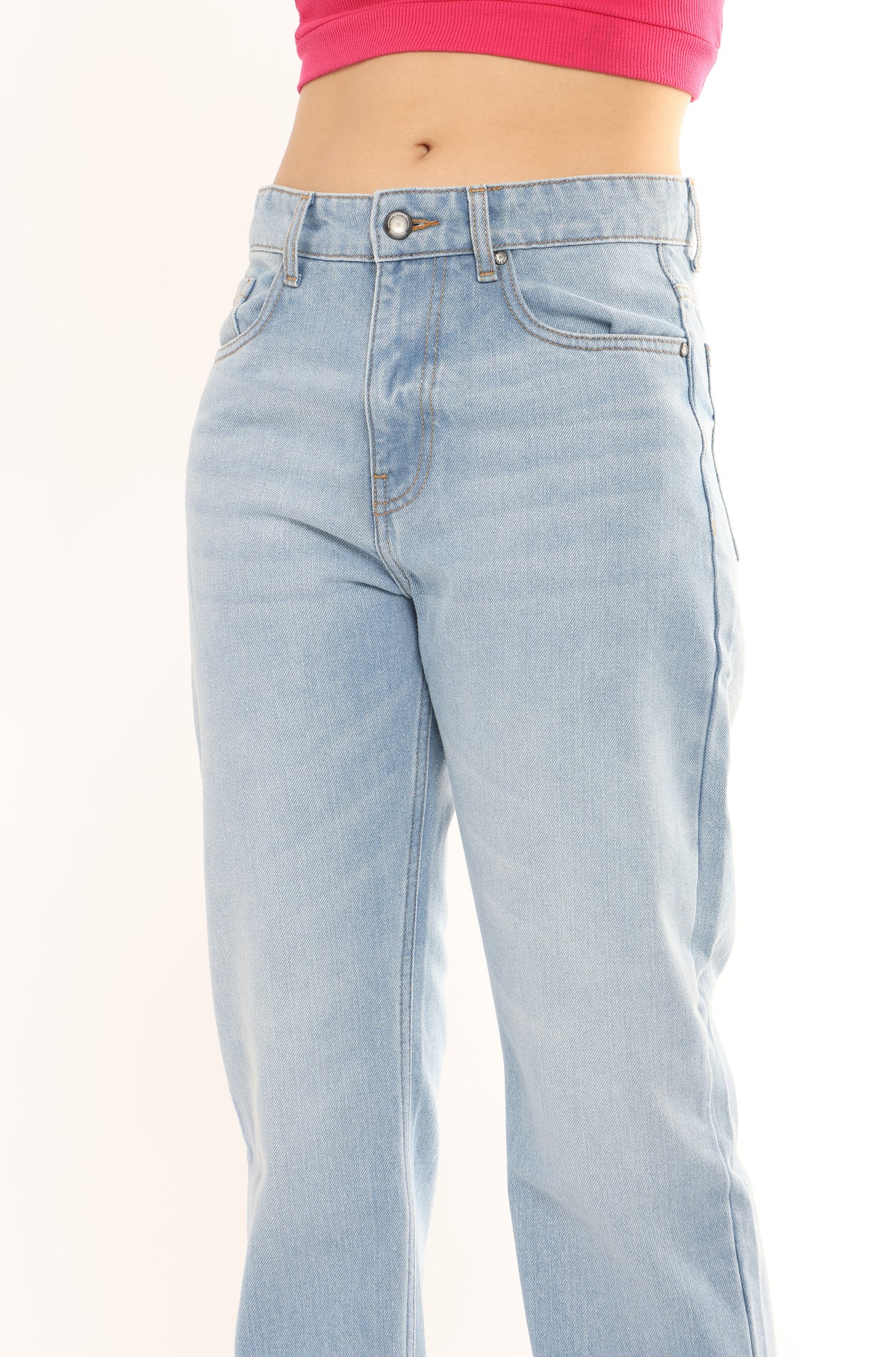 High Rise Straight Jeans for Women in Ice Blue