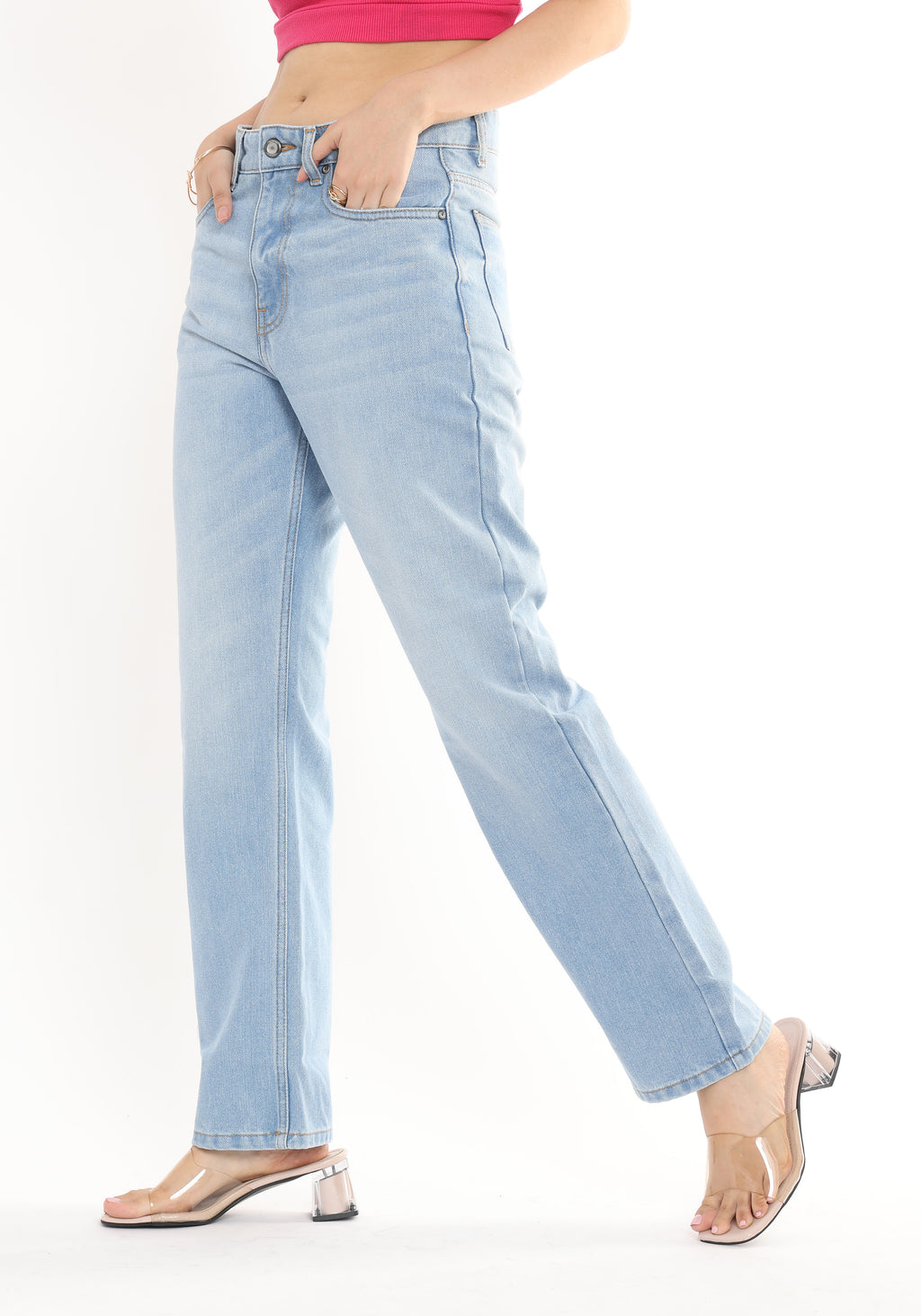 High Rise Straight Jeans for Women in Ice Blue