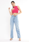 High Rise Straight Jeans for Women in Ice Blue
