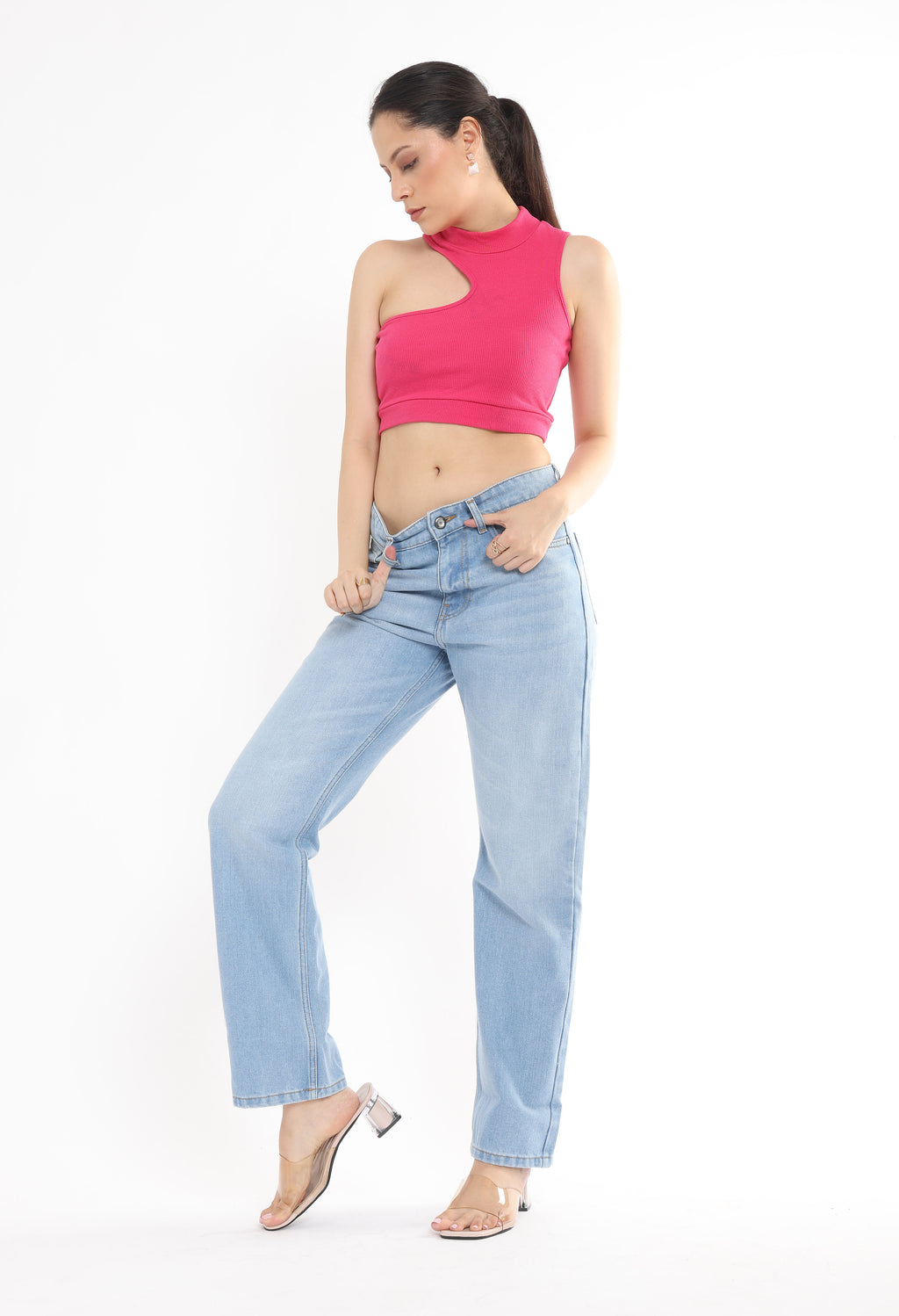 High Rise Straight Jeans for Women in Ice Blue