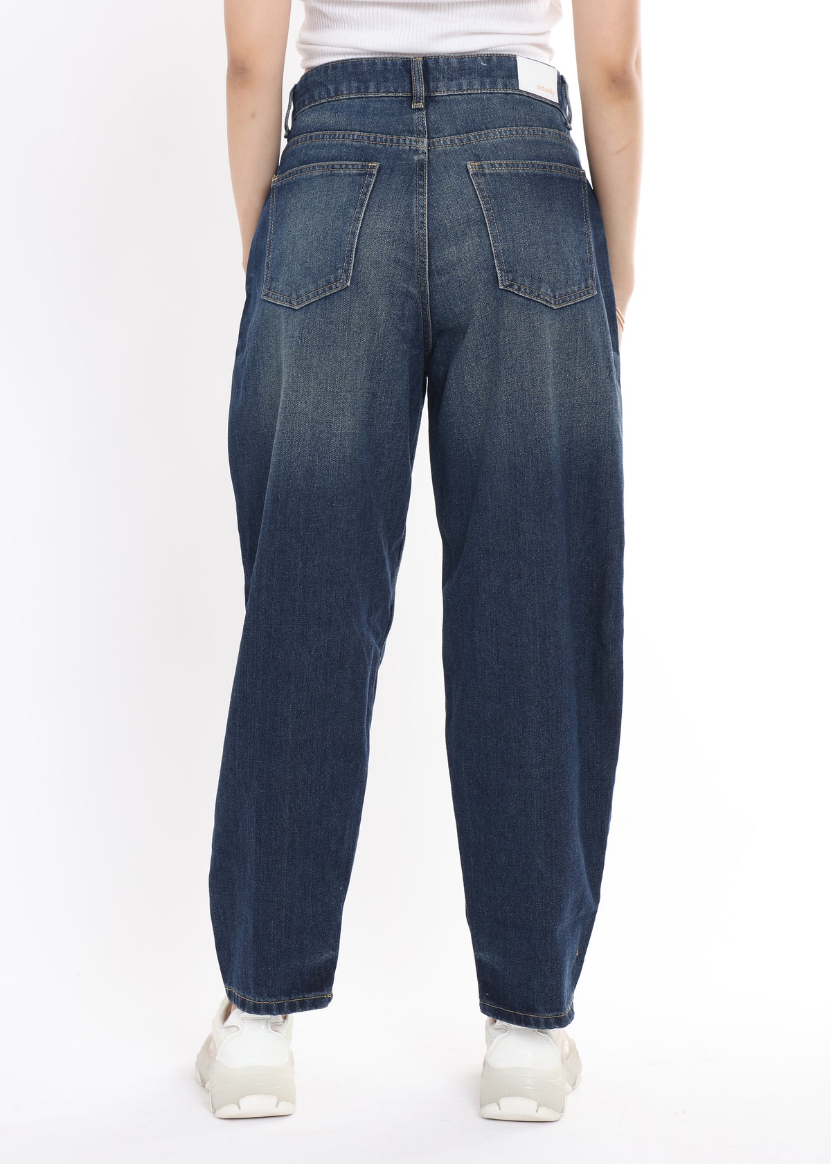 High Rise Barrel Jeans for Women in Dark Blue