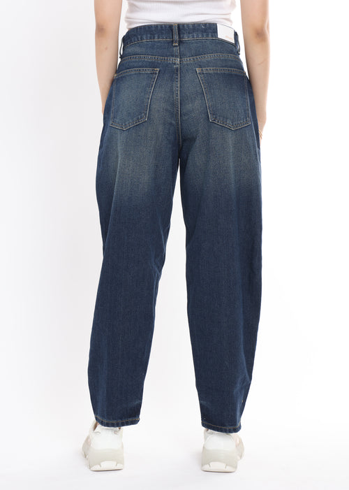 High Rise Barrel Jeans for Women in Dark Blue