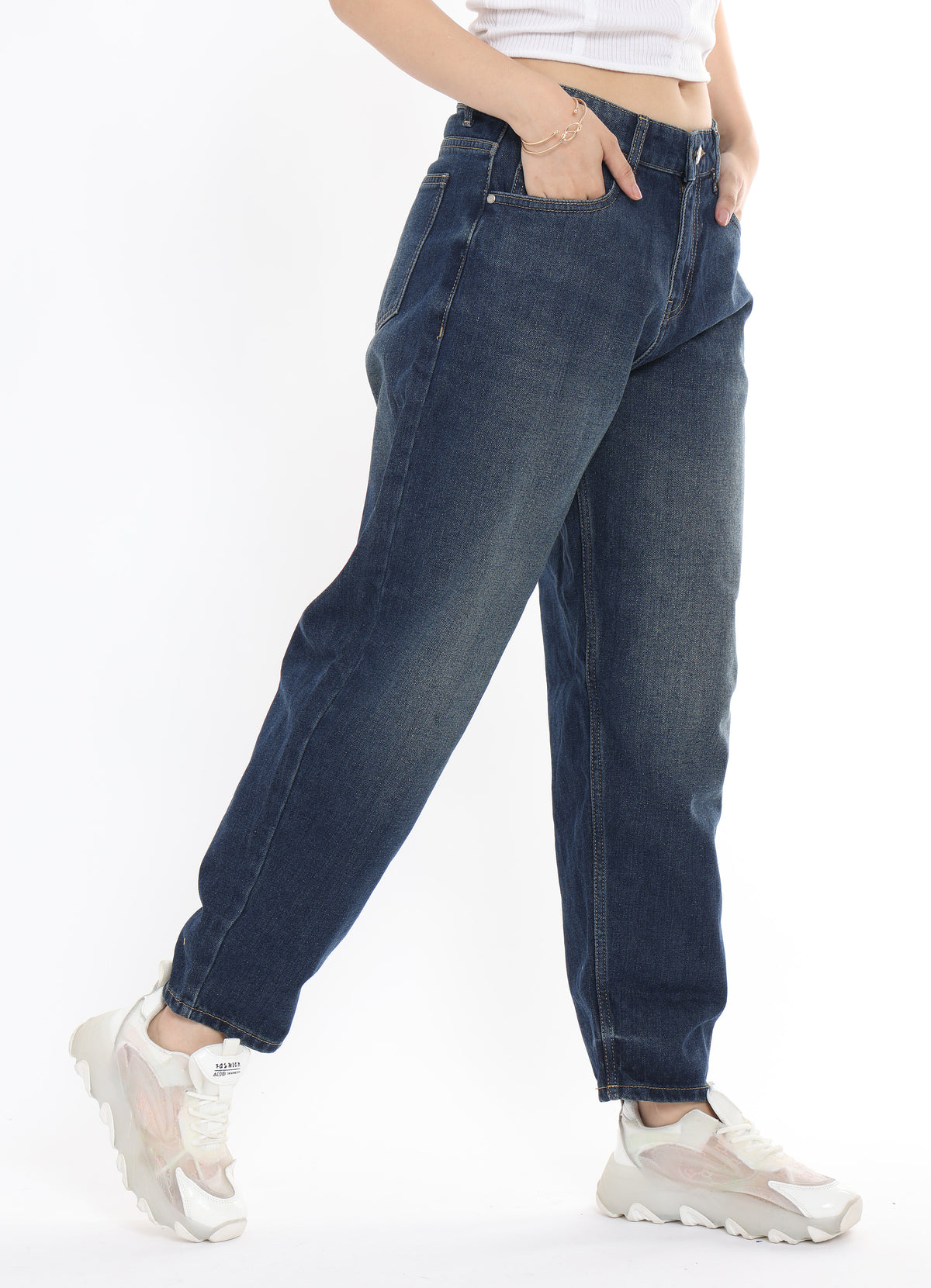 High Rise Barrel Jeans for Women in Dark Blue