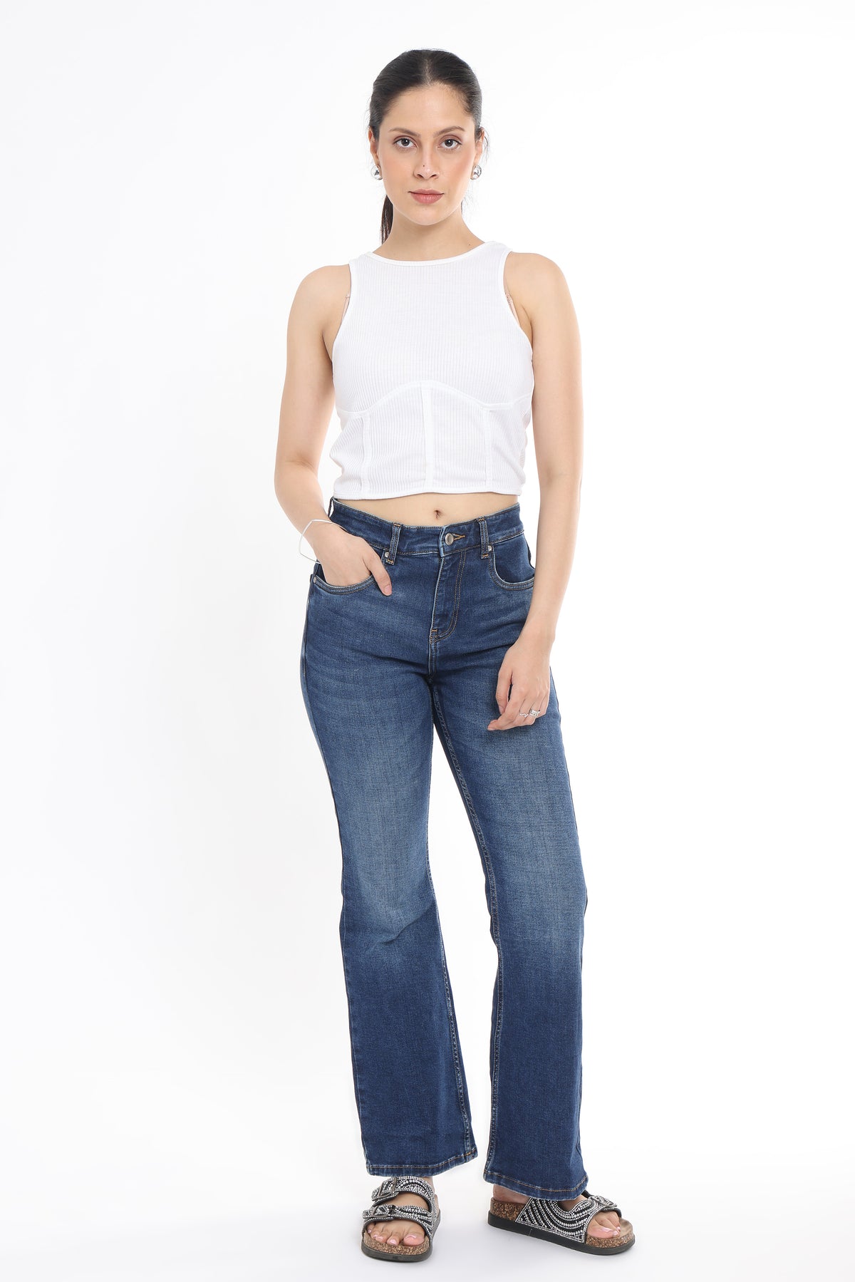 High Rise Flare Jeans for Women in Medium Blue