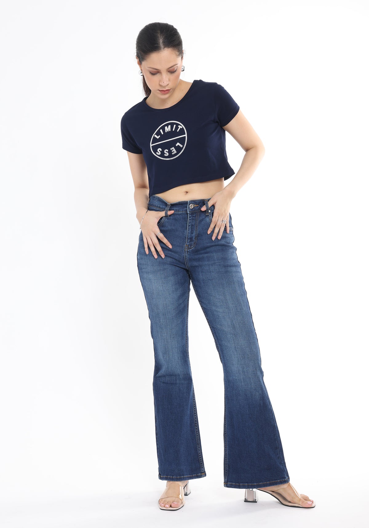 High Rise Flare Jeans for Women in Dark Blue